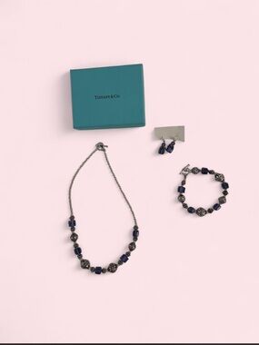 Tiffany & Co. Silver Navy Bead Necklace, Bracelet & Earring Set